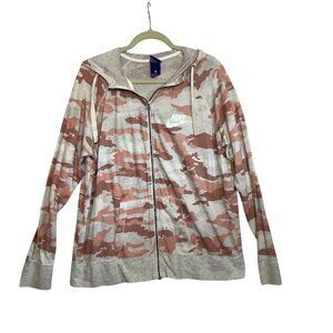 Nike Lightweight Full Zip Hoodie Jacket Pink Camo Women XL Organic Cotton Blend